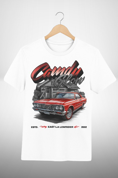 Candy Glow Lowrider Men's round neck white T-shirt