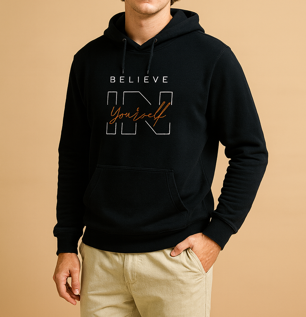 "Believe In Yourself" Minimal Motivational Black Hoodie