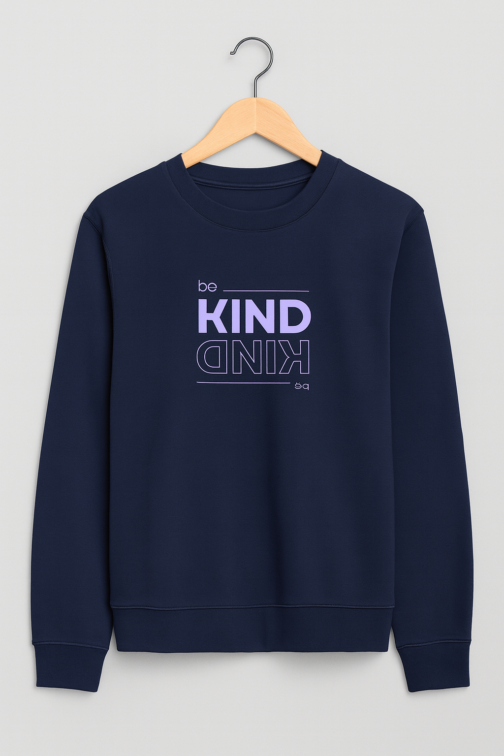Be Kind Navy Blue Sweatshirt – Minimal Mirror Print Edition