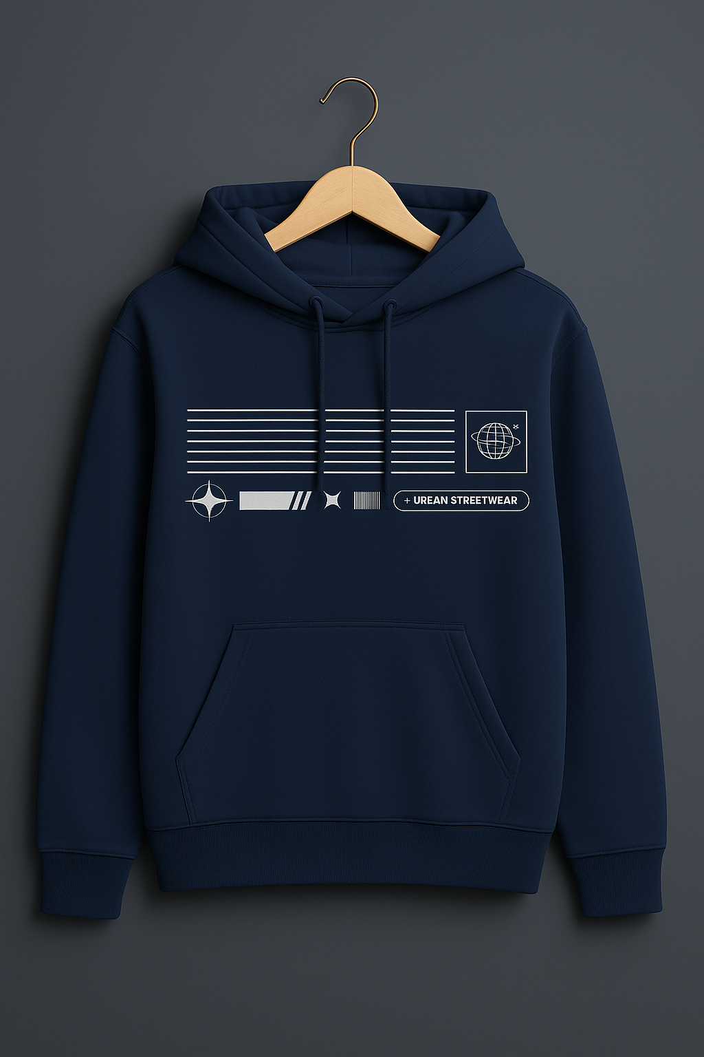 Navy Urban Streetwear Graphic Hoodie