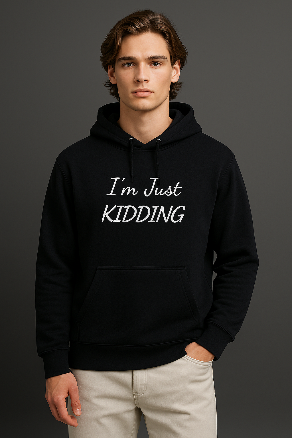 I’m Just Kidding – Minimal Statement Hoodie (Black)