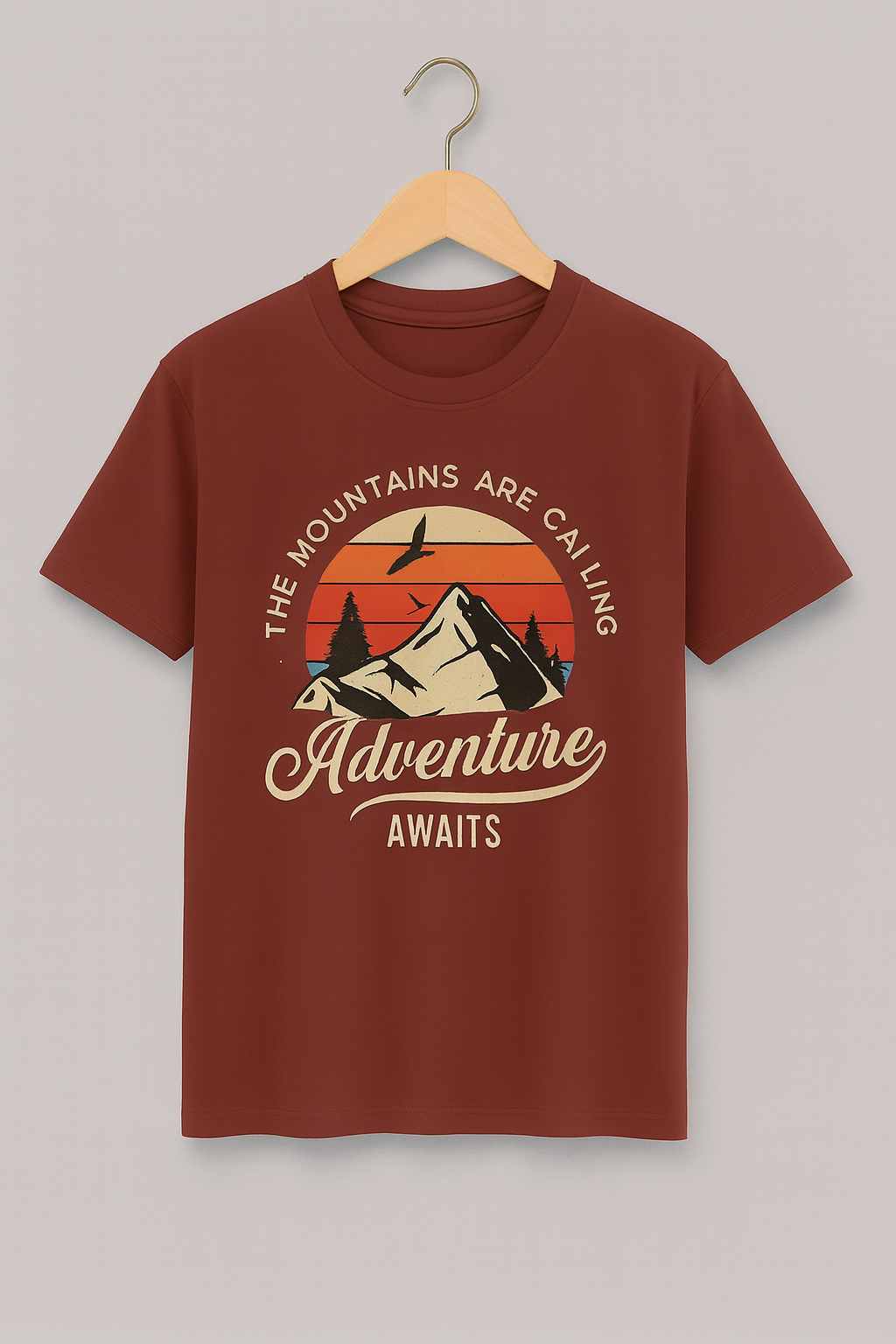 The Mountains Are Calling – Adventure Awaits Maroon T-Shirt