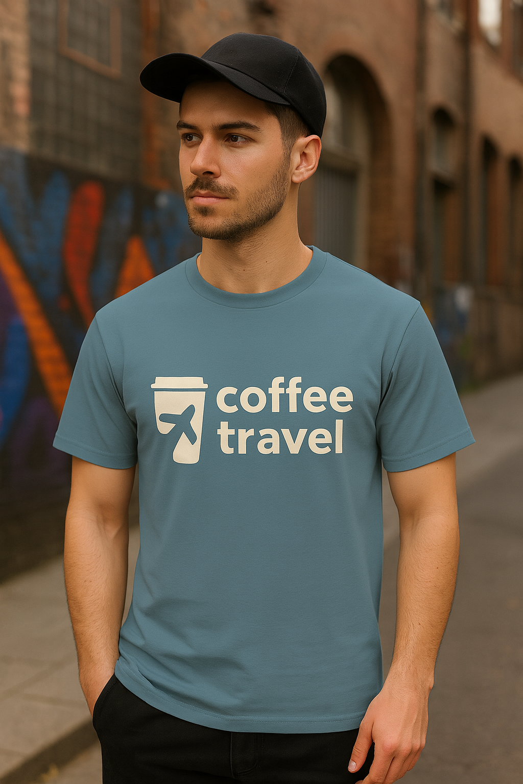 Coffee Travel Graphic T-Shirt – Surf Blue