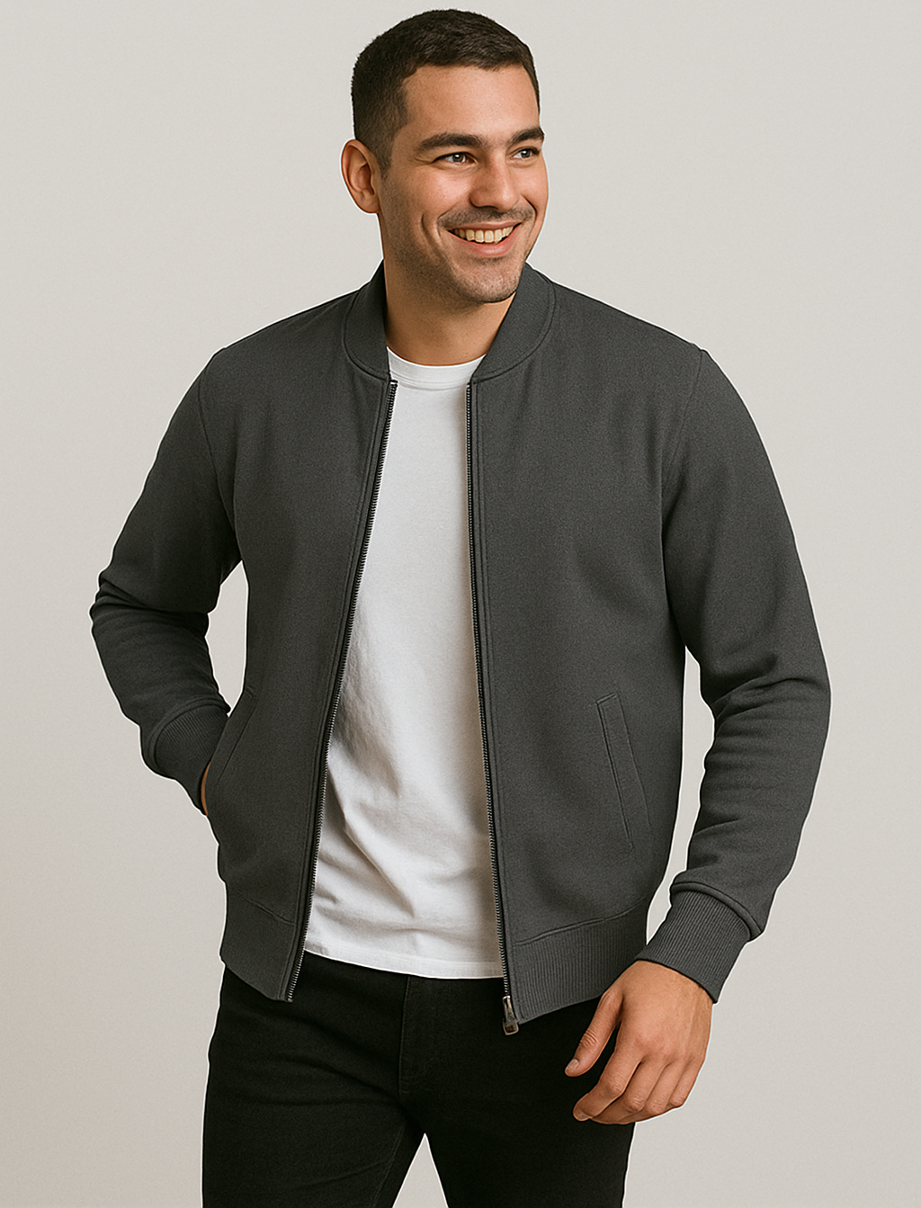 Classic Charcoal Grey Bomber Jacket