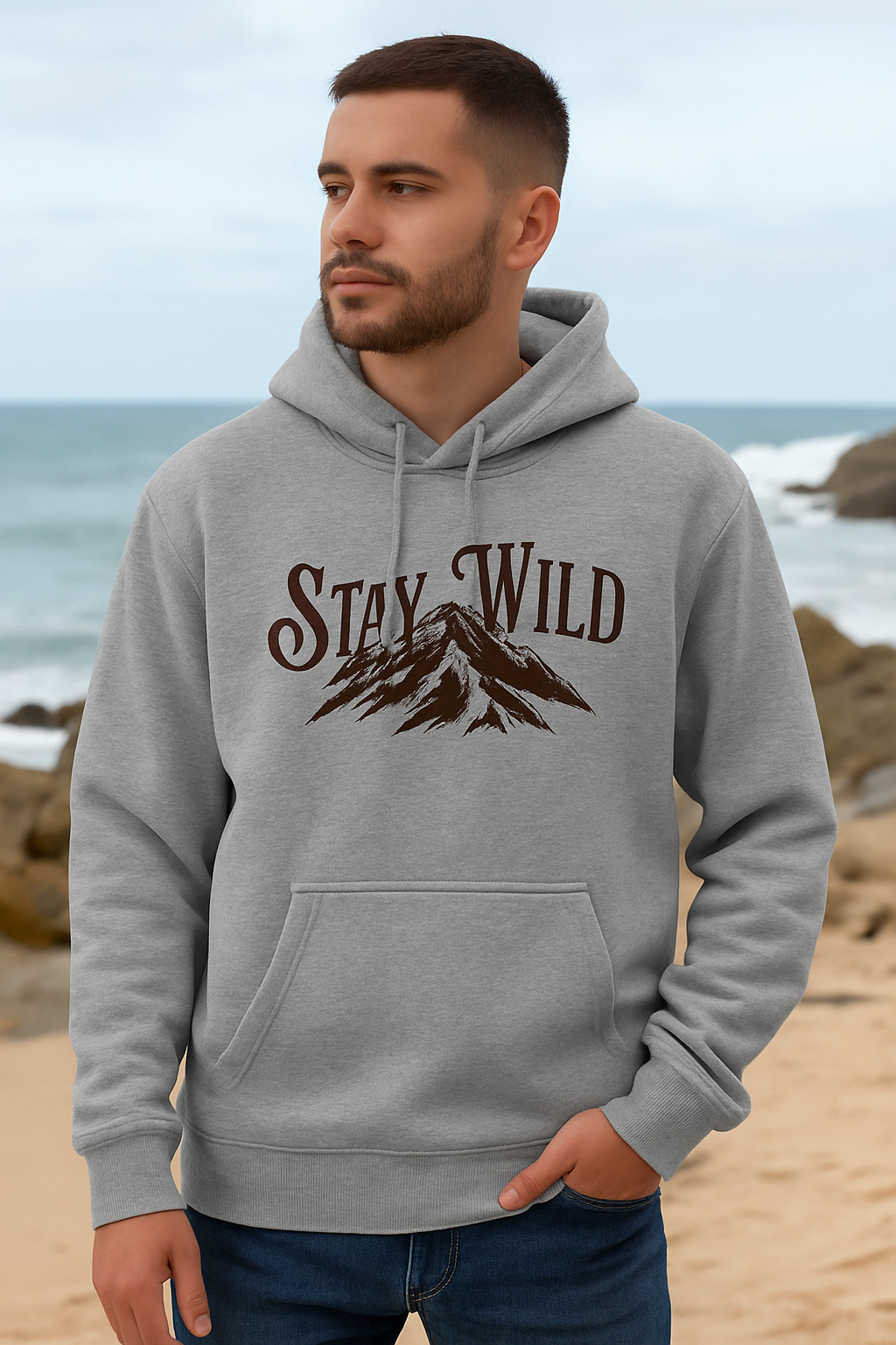 Stay Wild Melange Grey Hoodie