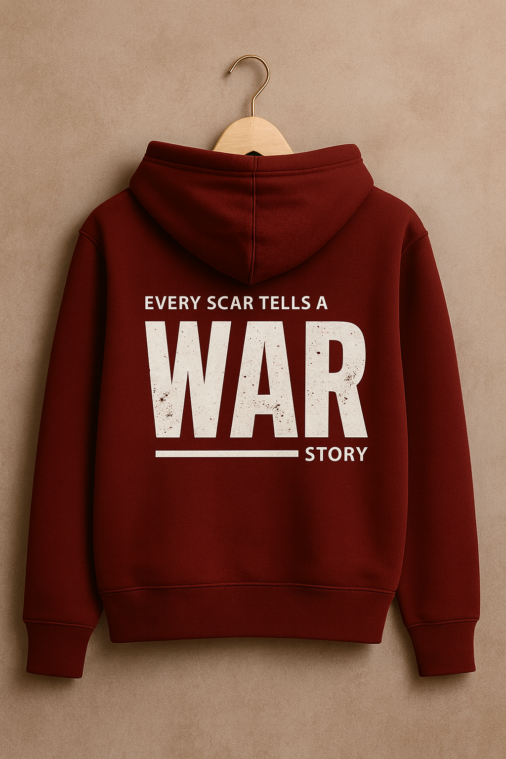 ZOREAR "Every Scar Tells a War Story" Graphic Hoodie – Maroon Edition